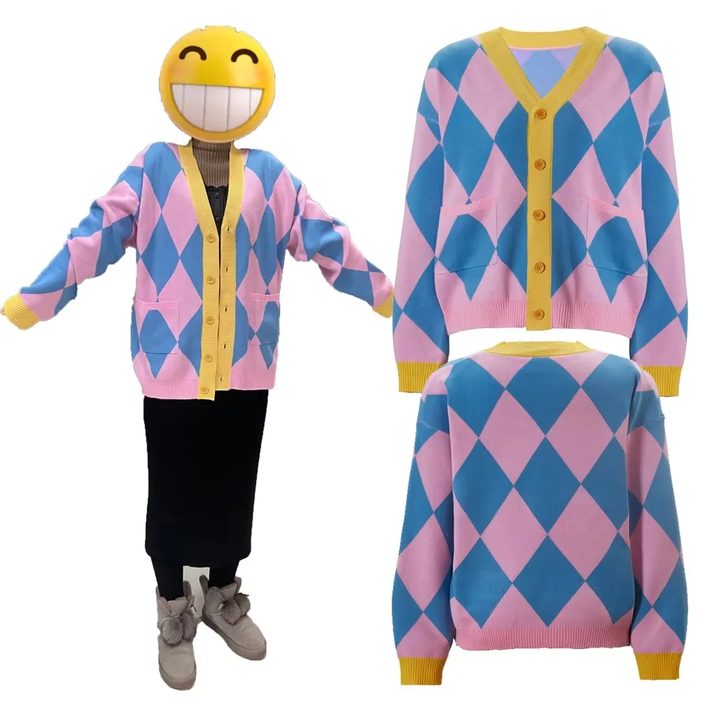 Anime Cosplay Costume Pink Knitted Cardigan Sweater Casual Jacket Top Outfit Halloween Party