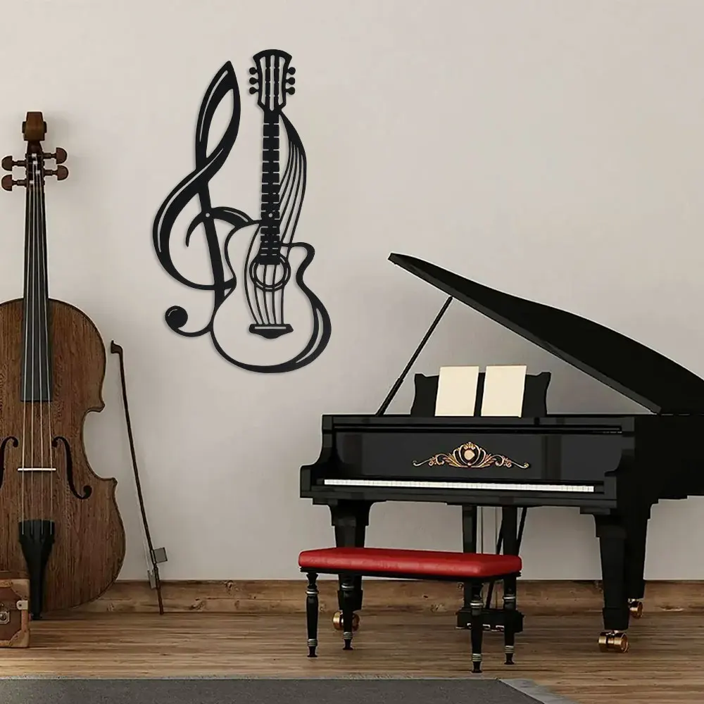 Musikalischer Violinschlüssel und Gitarren-Wandkunst aus Metall, dekoratives Symbol für Wohnzimmer, Schlafzimmer und Café, Einweihungsgeschenk