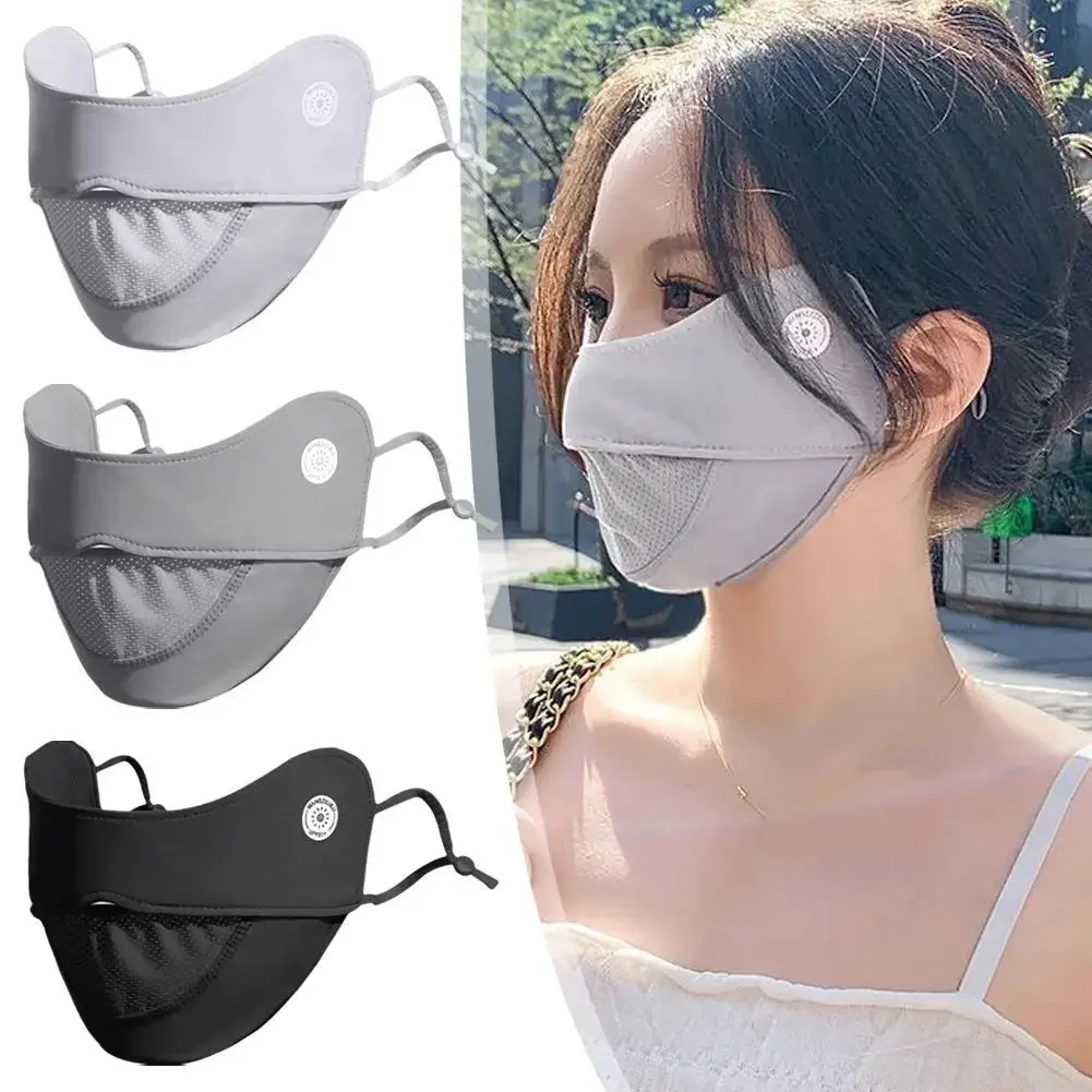 

Women Ice Silk Mask Thin Breathable Mesh Face Cover Summer Outdoor Sunscreen Mask Adjustable Anti-UV Cycling Running Sport Mask