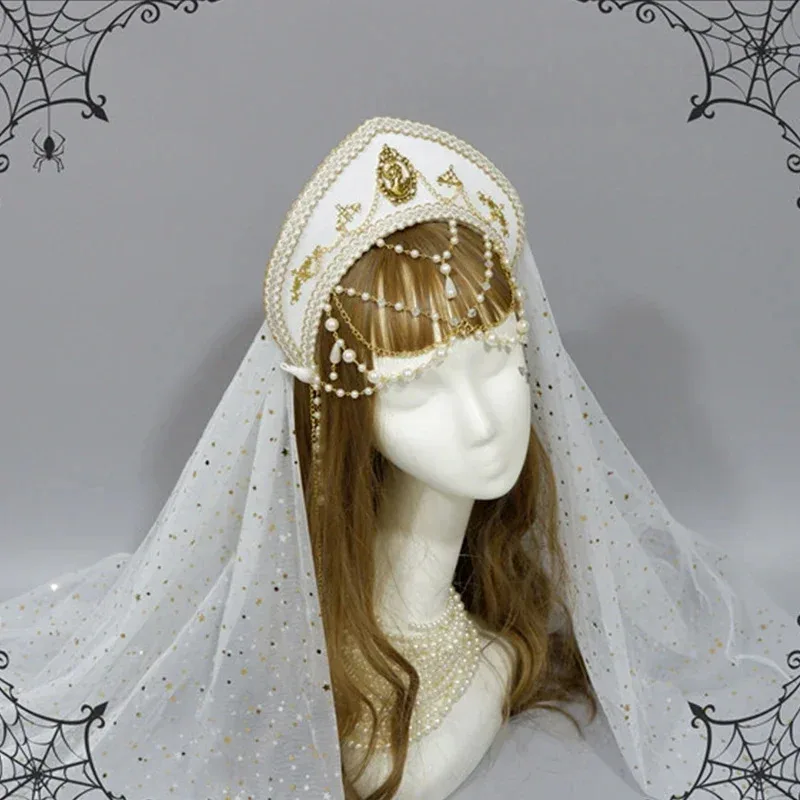 القرون الوسطى الملكي تيودور تاج لوليتا القوطية KC عقال للرأس على شكل تاج اليدوية عصر النهضة رائع سلسلة من الخرز الشعر مجوهرات تأثيري قبعة