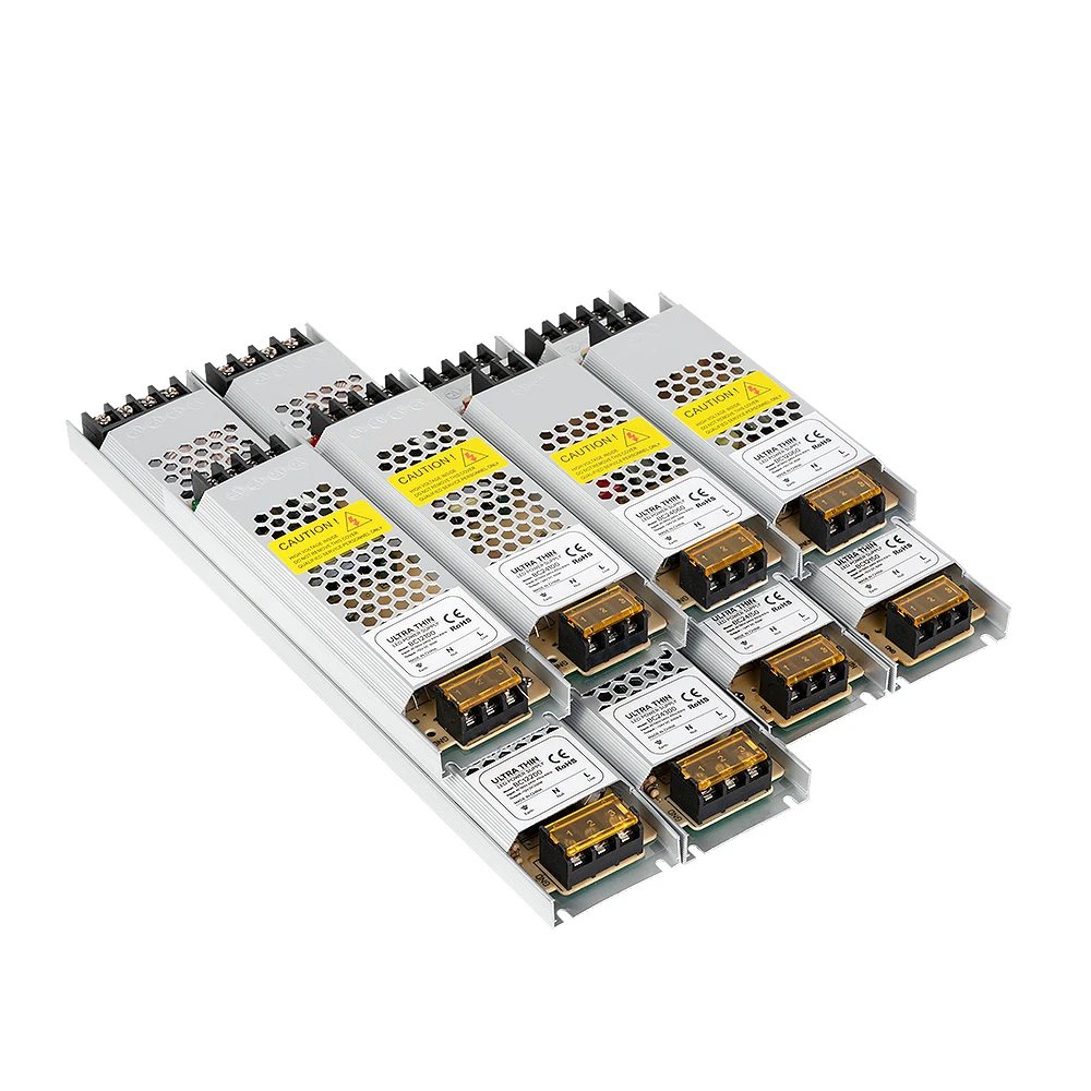

Ультратонкий источник питания для светодиодного освещения, постоянный ток 12 В, 24 В, 60 Вт, 100 Вт, 150 Вт, 200 Вт, 300 Вт, трансформатор, адаптер переменного тока 240 в, драйвер FCOB WS2815 светодиодный Светодиодная лента