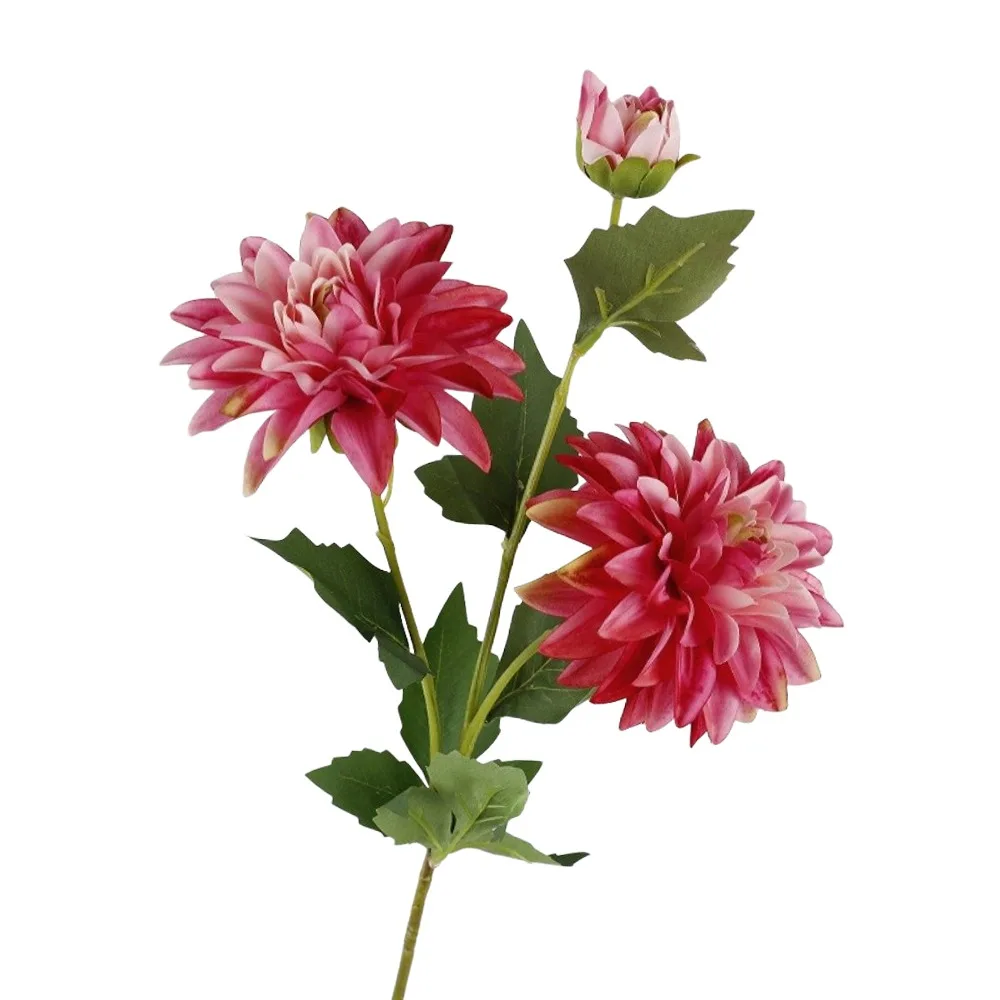 

76cm Length Artificial Dahlia Flower Long Branch 3 Heads Faux Flower Floral Arrangement Realistic Simulation Flowers Home Decor