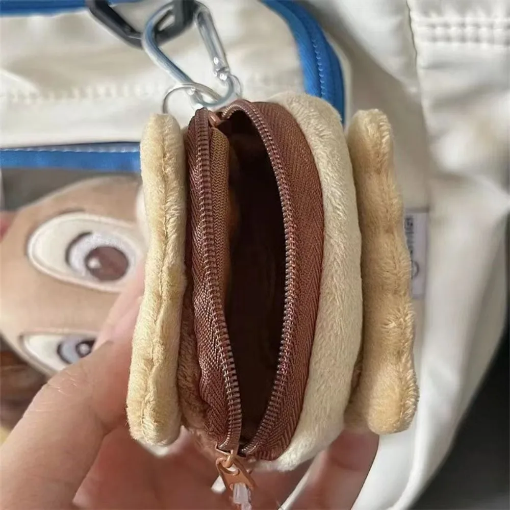 Borsa per cuffie con torta di peluche in peluche Borsa per monete con torta di peluche con cerniera a forma di biscotto Portamonete per biscotti in peluche Kawai Similation Food