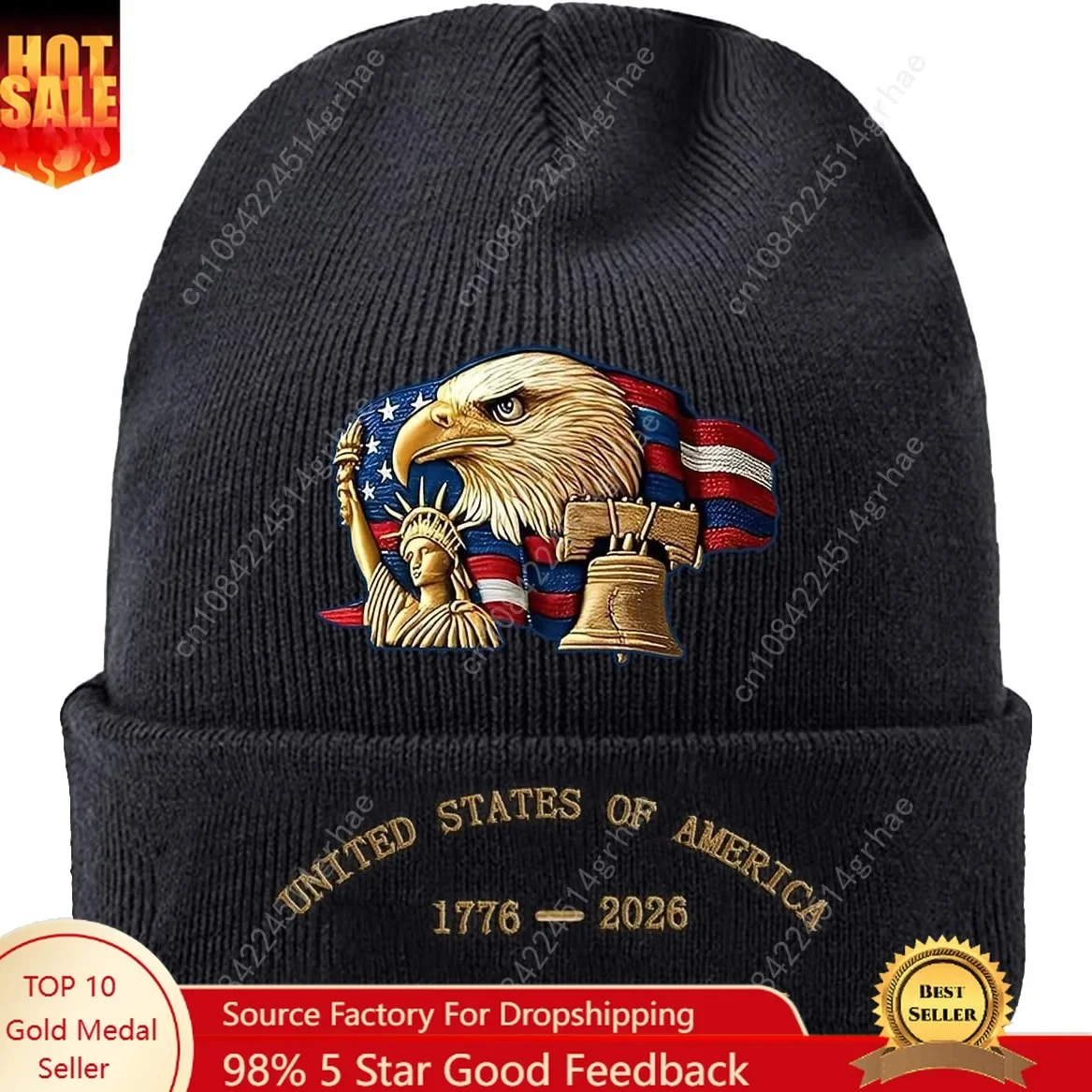 

Liberty United States 250 Anniversary Skull Cap 250th Years Celebration Warm Knitted Hat 3D Printed & Embroidery