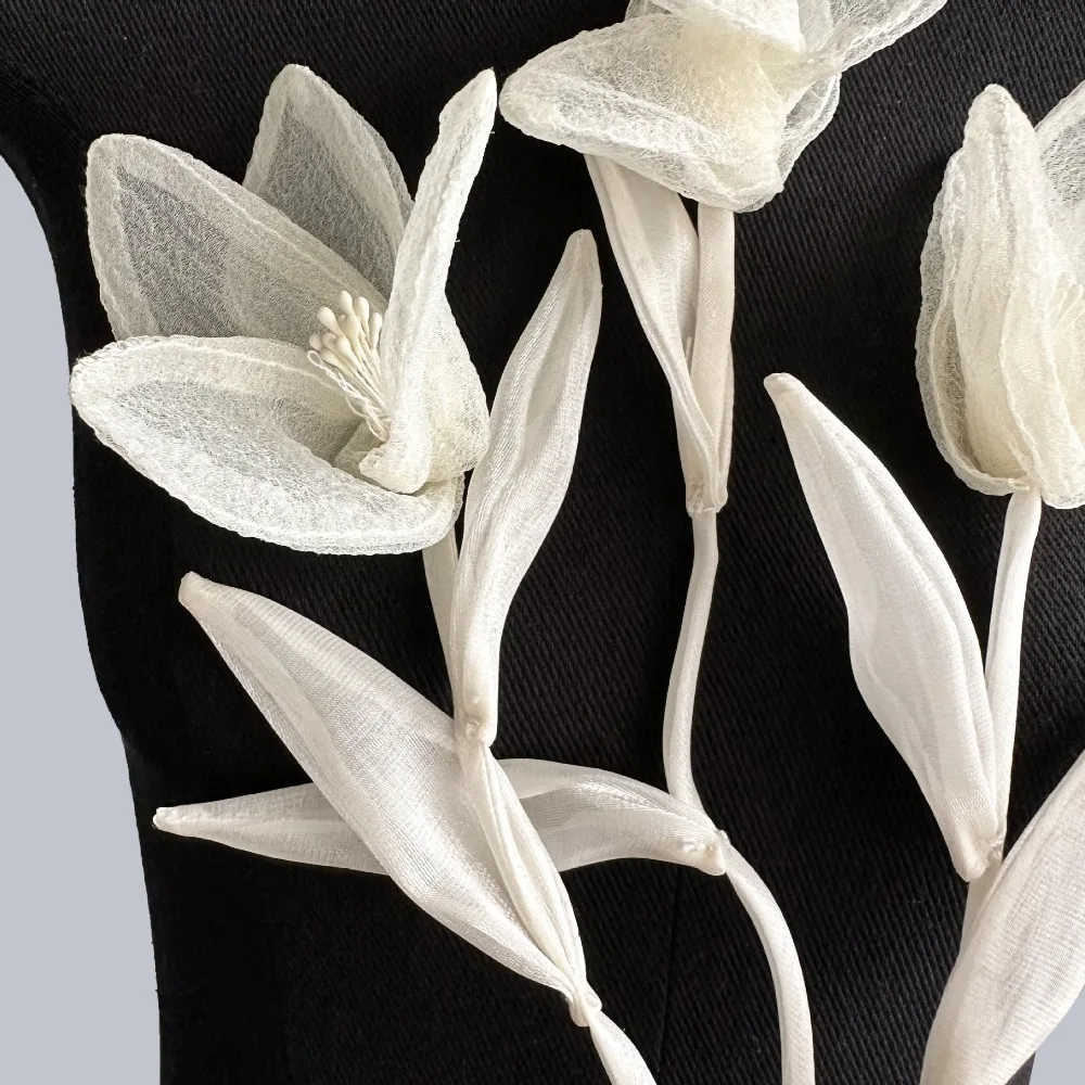 إكسسوارات ملابس أورجانزا بلون سادة ، شكل زهرة ، محاكاة ذاتية الصنع ، جديدة
