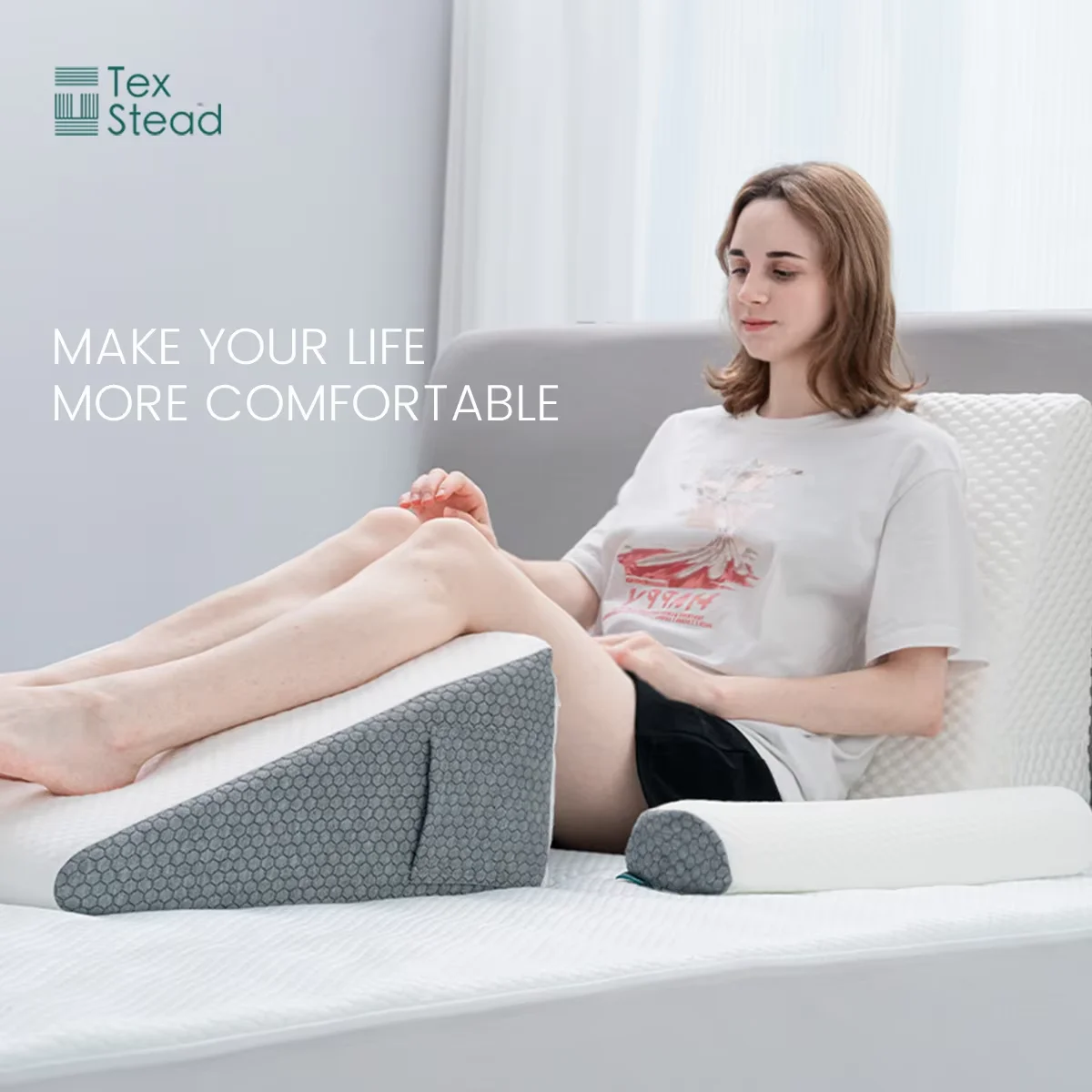 Wedge Triangle Pillow for Sleeping,Memory Foam Air Layer Cover,Spliced Design Back Support,Snoring Acid Reflux Relief