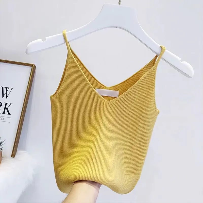 

Large Size Ice Silk Knitted Strap Vest Women's Summer Outdoor Wear Bal Slim Fit Inner Match Svel Top ort Sle