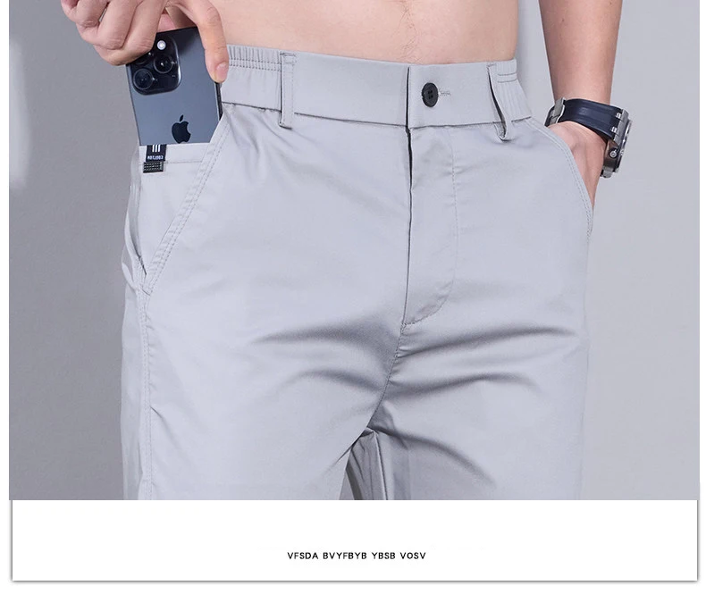 Herren Sommer Eisseide Freizeithose Ultra-Dünn Schnelltrocknend Elastisch Schmal Geschnitten Einfarbig Business Markenkleidung Hose – Detail 16