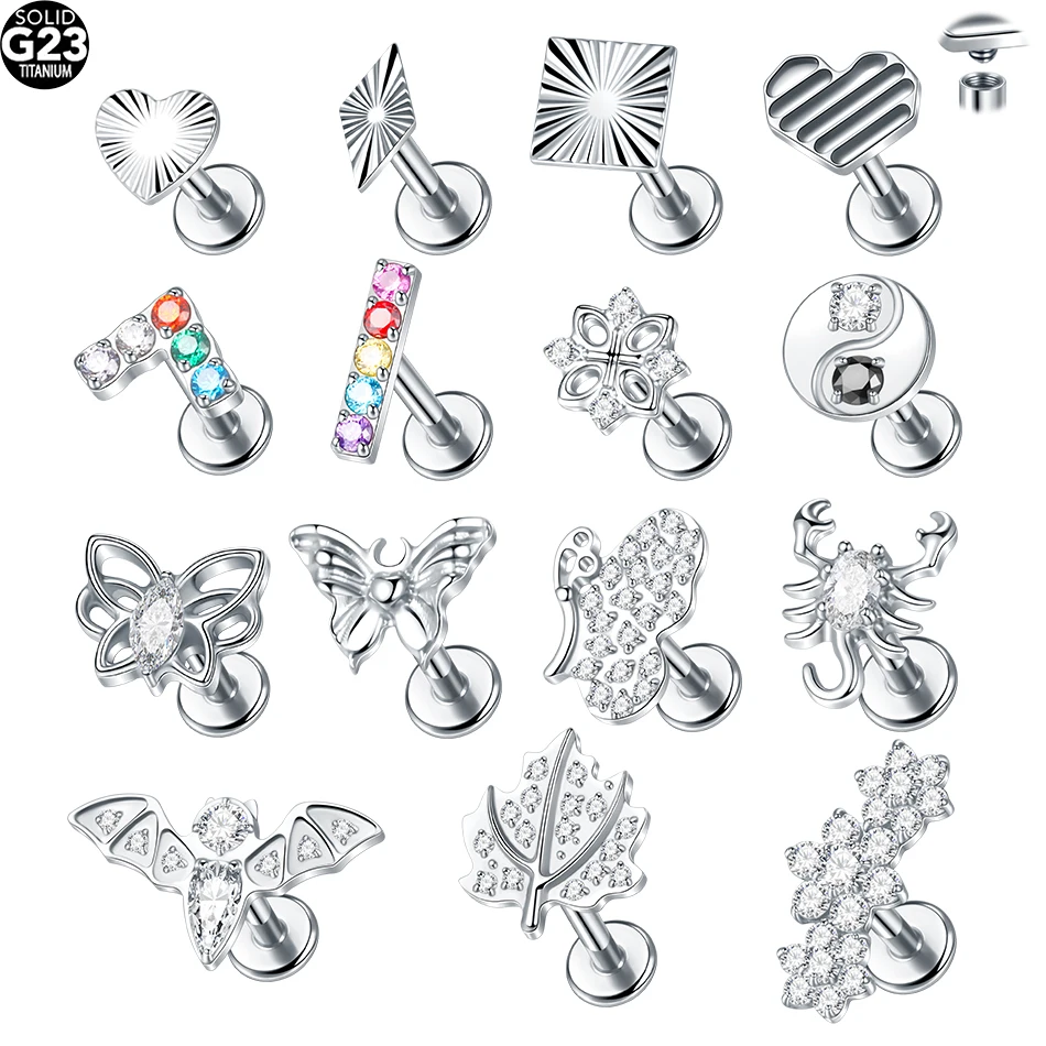 1/5PCS Titanium 16G Marquise CZ Leaf Cartilage Earring Stud Butterfly Helix Conch Flat Back Rook Tragus Lip Piercings Jewelry