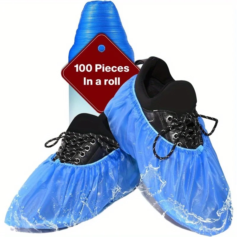 

50 pairs of disposable anti slip shoe covers! Waterproof boot cover with compact roll for easy storage