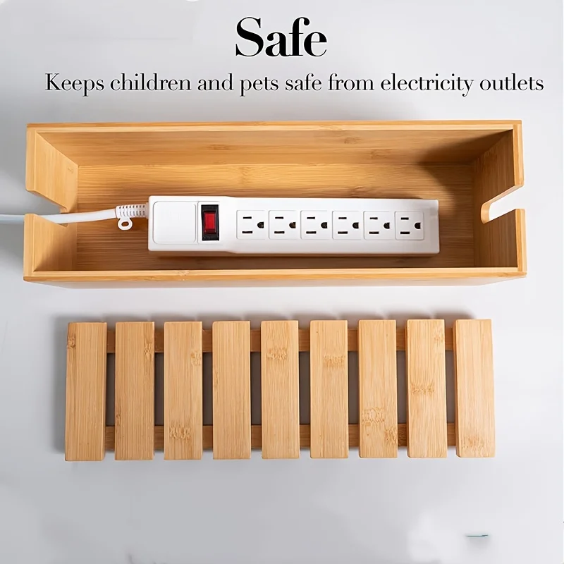 1pc Wood Wire Storage Box, Data Cable Storage Box, Power Cable Management Sorting Box, Socket Computer Cable Rack, Plug Box A717