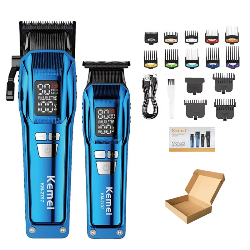 Kemei Trimmer KM-2797 Oplaadbare elektrische tondeuse Set LCD-scheerapparaat KM-1112 Droge en natte scheermachine Draadloze kit