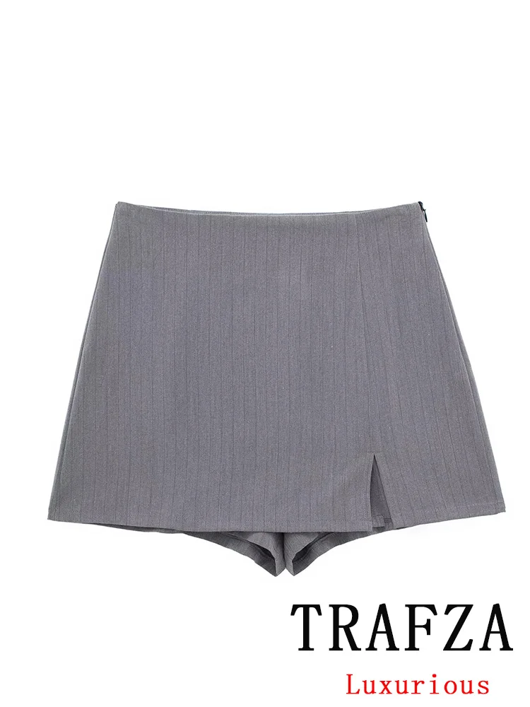 TRAFZA-Saia de shorts chiques vintage casual feminino, monocromática e fina, shorts femininos elegantes, nova moda, inverno, 2024