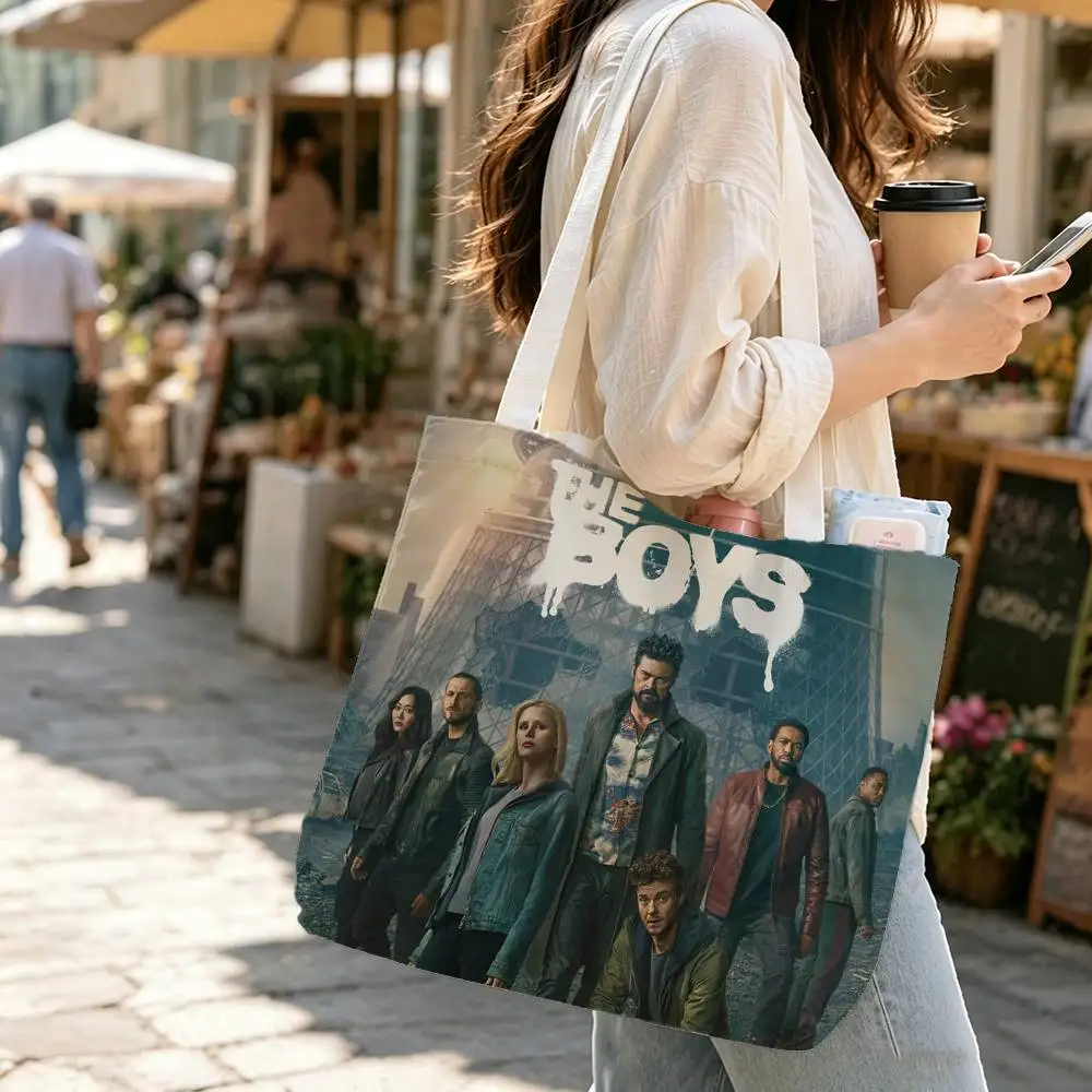 H-Homelander The B-Boys Soldier Boy Large Capacity Cotton Polyester Shoulder Tote Bag Zipper Handbag for Shopping Daily Use