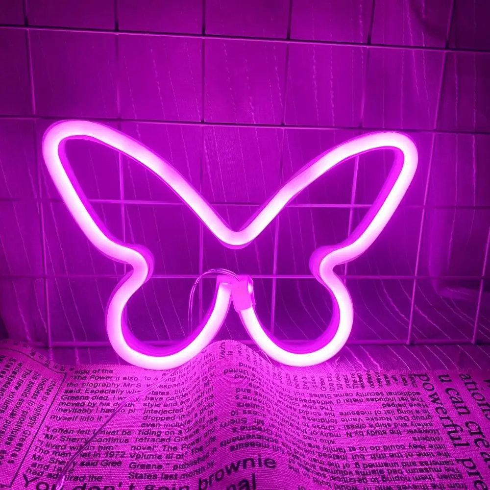 Creative Energy-saving Butterfly Shaped Light USB/Battery Powered Wall Mounted Led Neon Light Plastics Home