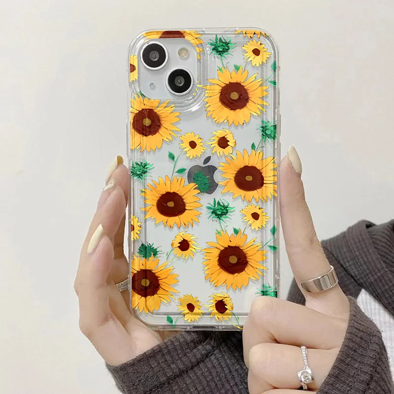 Sunflower Clear Case For iPhone 15 Pro Max Case iPhone 12 11 13 14 15 Plus 6 7 8 SE 2022 2020 i13 Funda Soft Silicone Back Cover