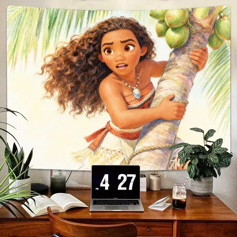 

1 шт. гобелен Disney Moana Adventure, настенное искусство с изображением тропического пальмы, полиэстеровый декор для спальни в общежитии, подарок для девочек для фанатов Диснея