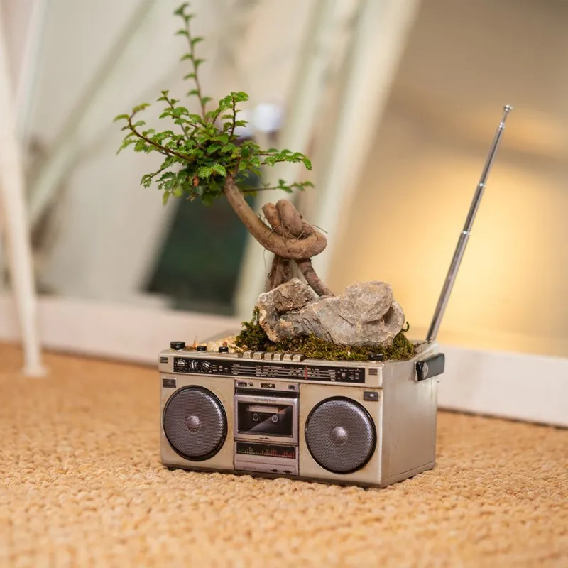 

Vintage Creative Radio Resin Flower Pot for Succulent Desktop Storage or Office Literary Decoration