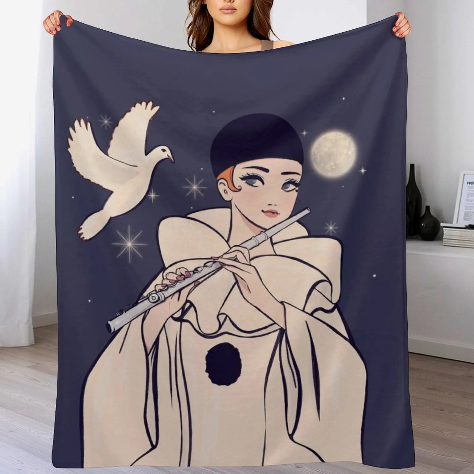 

Pierrot playing flute Throw Blanket Thin Extra Large Throw Soft Bed covers Blankets