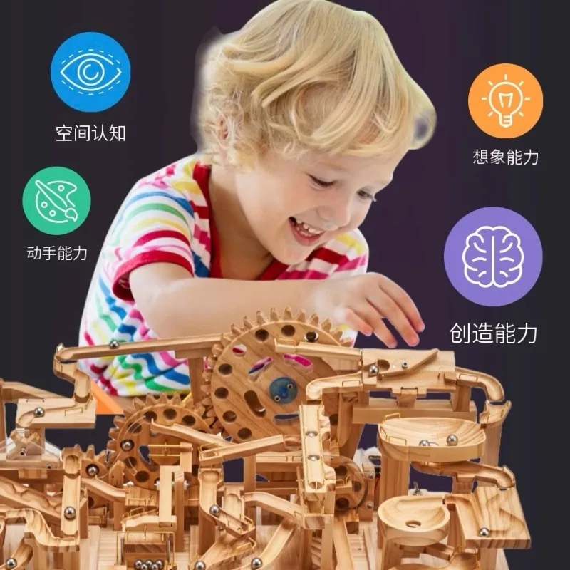 Puzzle assembly model difficult electric wood mechanical ball building block DIY handmade toys for boys and girls