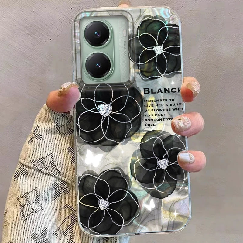 Marmor Schwarz Lila Rose Blumen Handyhülle für Xiaomi Poco X7 X6 X5 M6 M2 PRO X3 NFC M5S C75 C71 C65 C61 Cover Bedruckte Mädchen