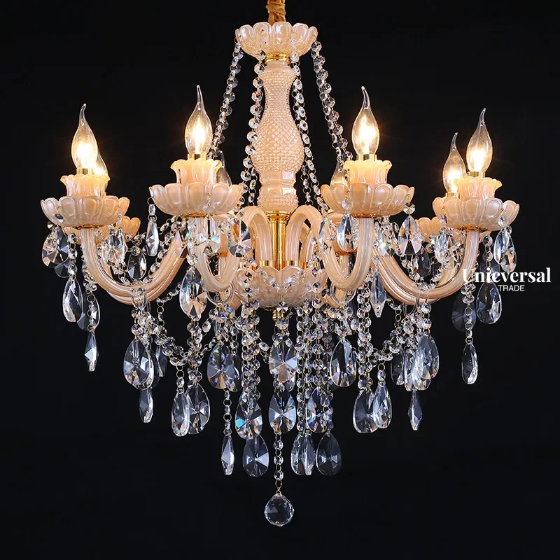 

Modern Champagne LED Crystal Chandelier Lights for Living Room Fixture Indoor Pendant Lamp with Lampshade E14 Socket