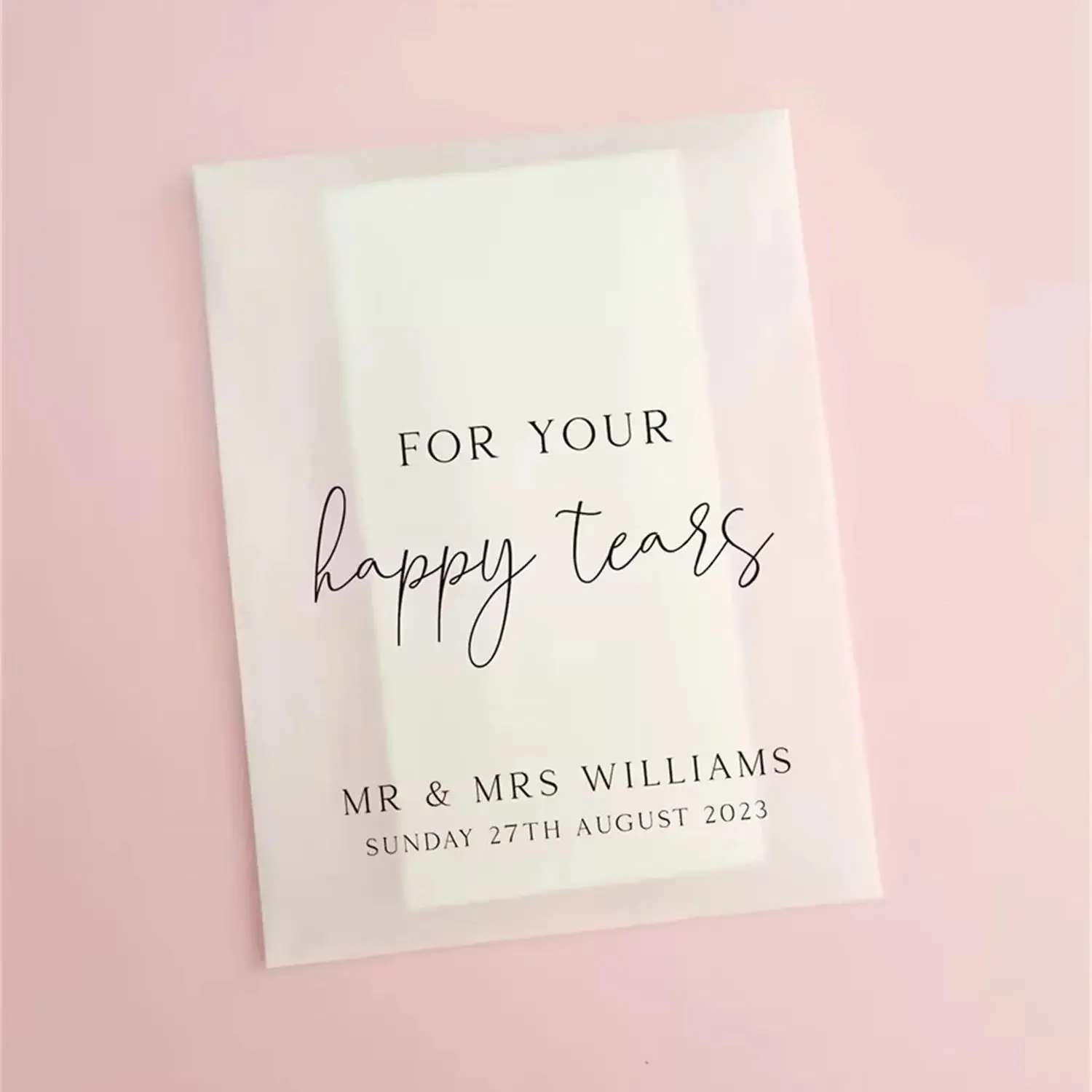 25pcs Happy Tears Wedding Tissues Packets 100% Biodegradable Glassine - Pre Filled Wedding Tissue Bag Personalised