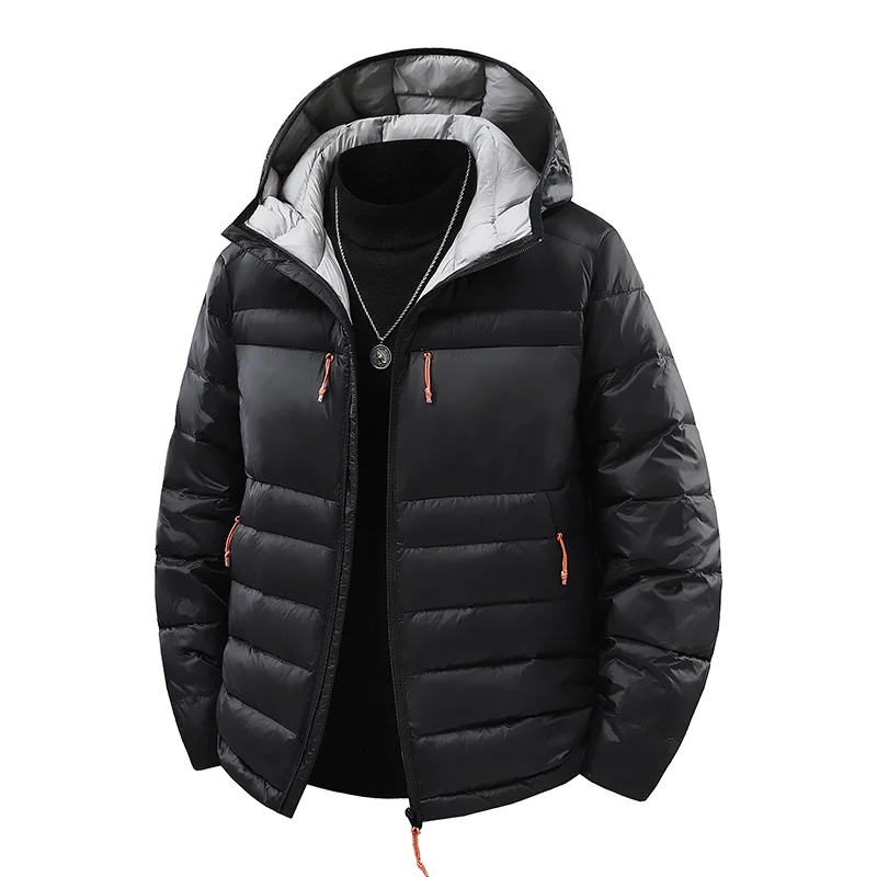 Winter Outdoor Mountaineering Hiking Men's Cold Proof Warm Down Jacket Comfortable Warm Solid Color Men's Hooded Zipper Jacket