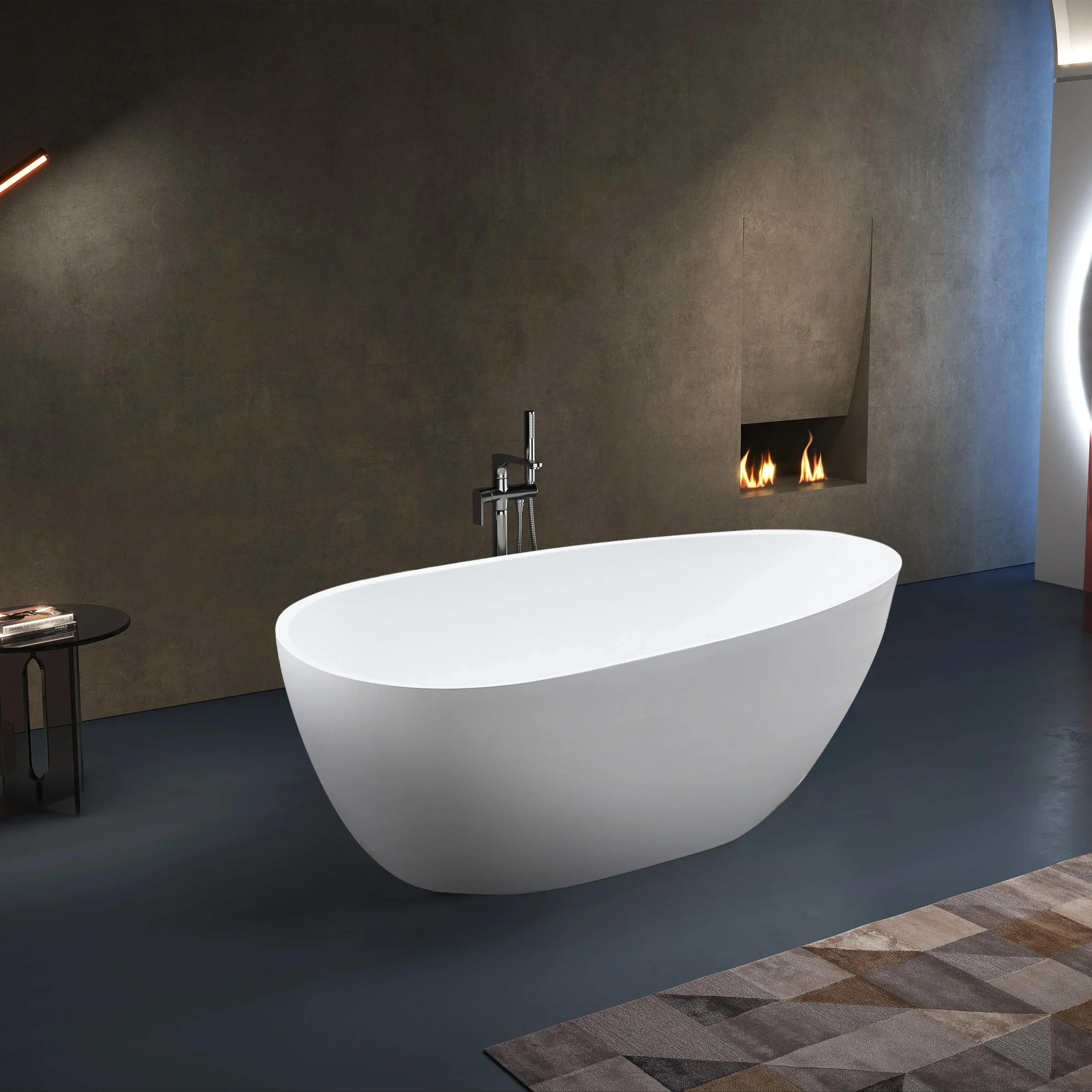 

Best Seller Modern Style Home Hotel Freestanding Solid Surface Acrylic Bathtub Soaking with Drainer Faucet Included