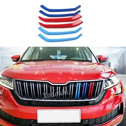 For Skoda Kodiaq 2017 2018 2019 2020 2021 Car ABS Chrome Trim Front Upper Grill Grille Cover Decorate Stick Frame Lamp 6PCs