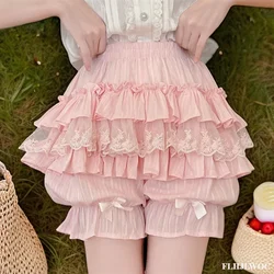 Cotton Bloomers Lolita Style Girls Cute Sweet Japan Sexy Lace Date Princess Pink Layer Puff Shorts Ruffles Lantern Small Pants