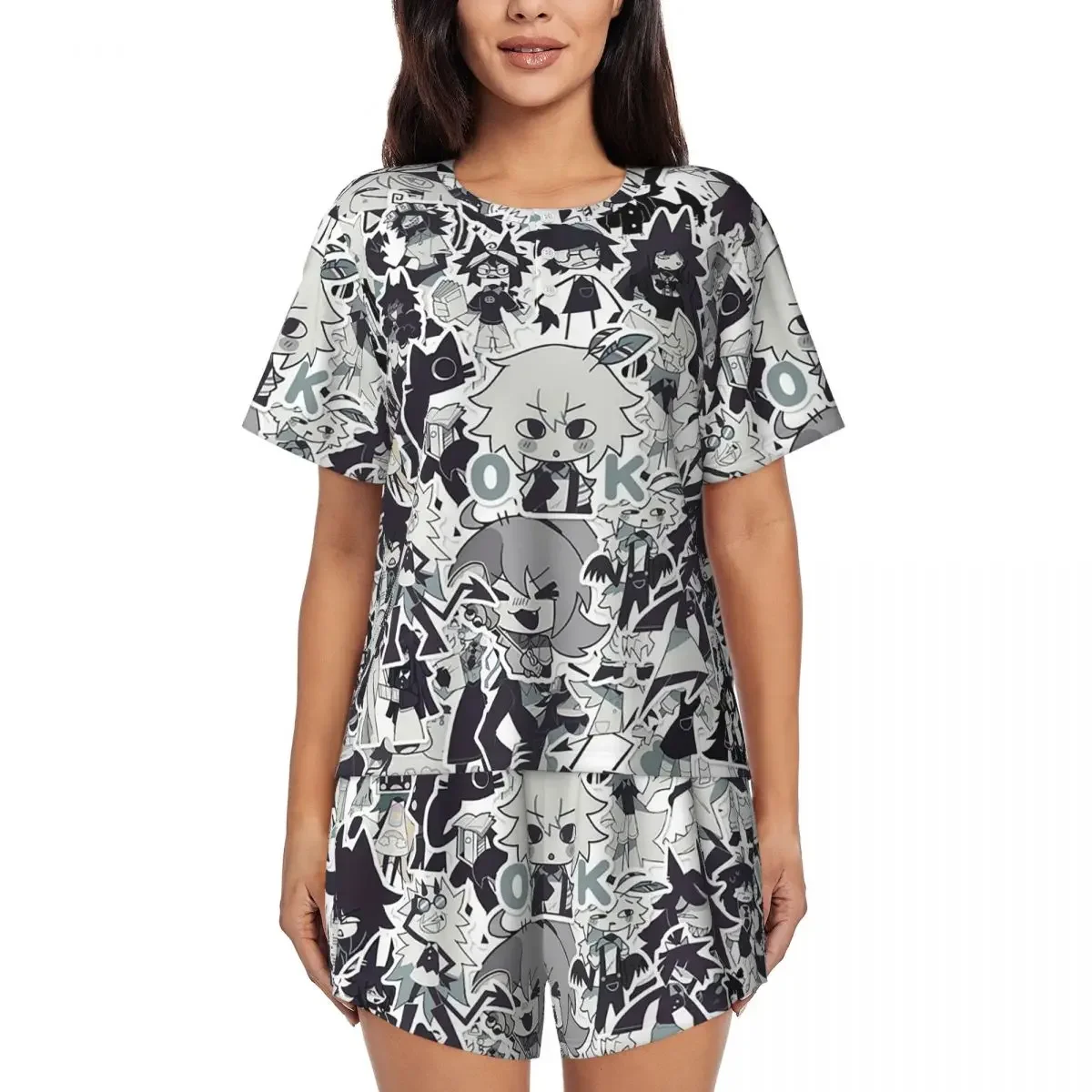 

Cartoon Miss Circle Round Neck Short Sleeve Nightgowns for Sleeping Sleepshirts Women Soft Pajama Set Short Pants