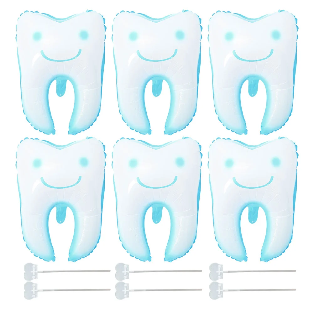 6 Pcs Cartoon Baby Christening Balloons Bathroom Decorations Teeth White Plastic Party