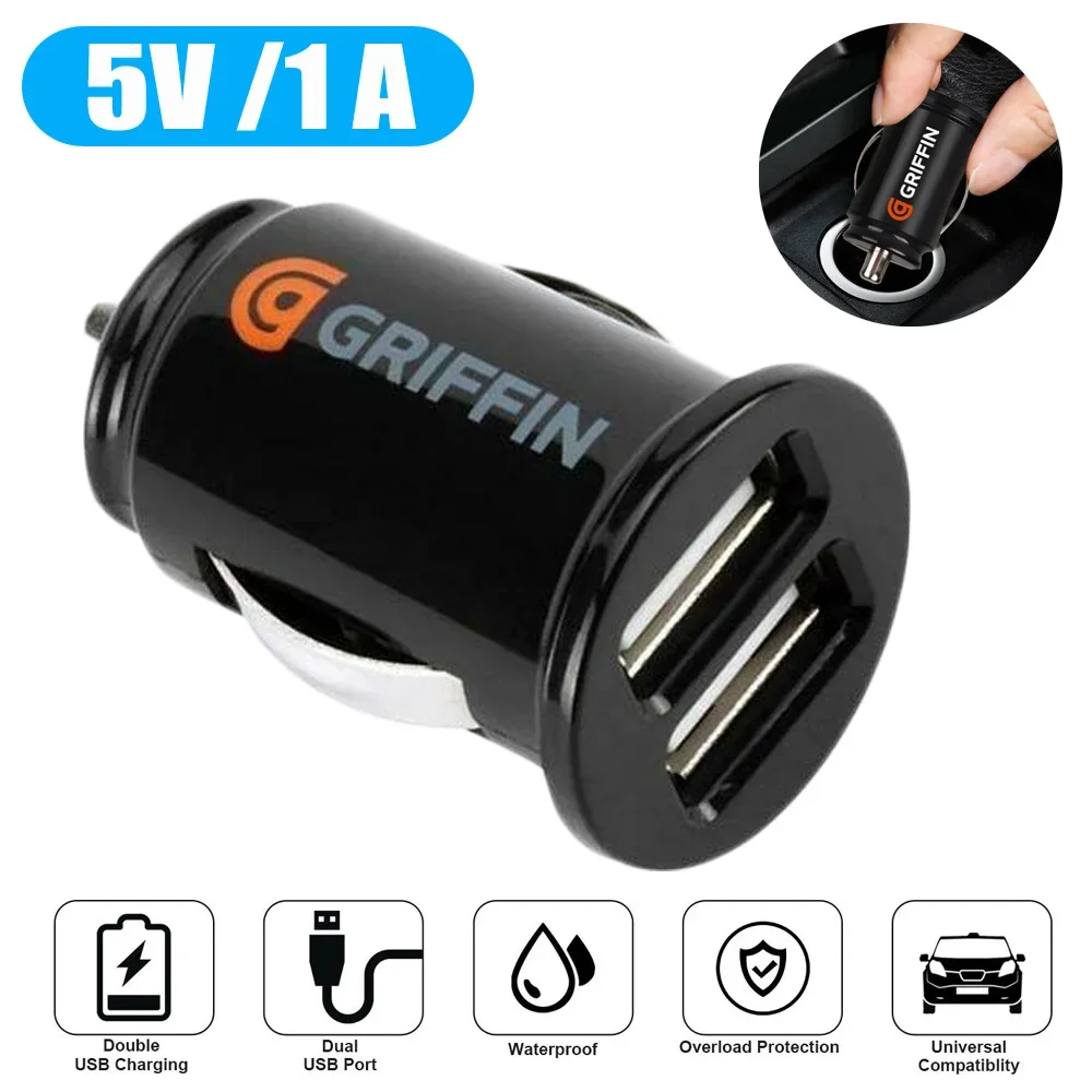 1pcs Dual USB Car Charger 1A Fast Charing 2 Port 5V Cigarette Socket Lighter Car USB-C Charger For iPhone 12 Power Adapter