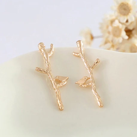 New Fashion Design Earings Cute Small Bird Branches Stud Earring For Women Gift