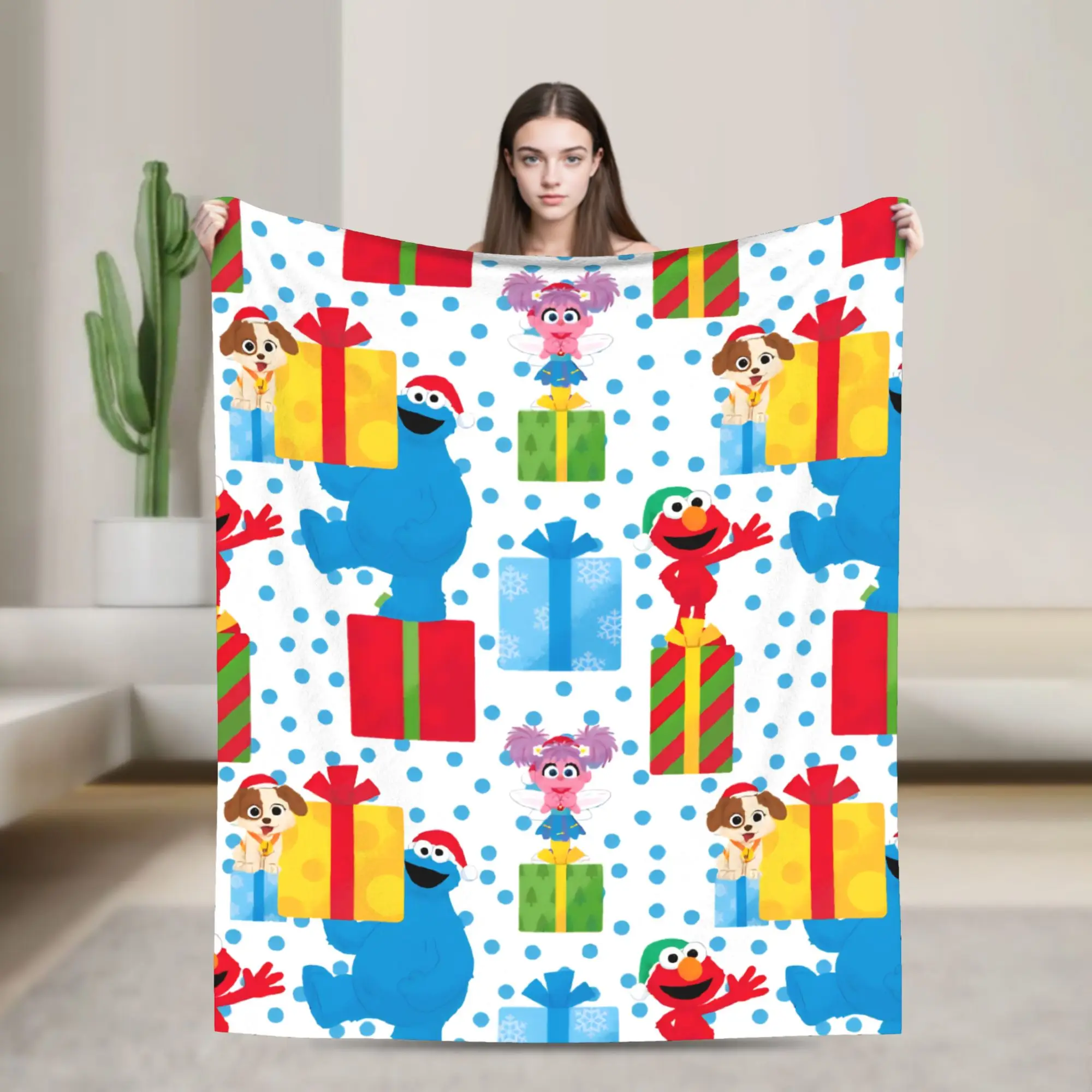 Christmas Present Pattern Blanket S-Sesames Streets Warm Soft Plush Throw Blanket For Couch Sofa Bed Flannel Bedspread Bed Cover