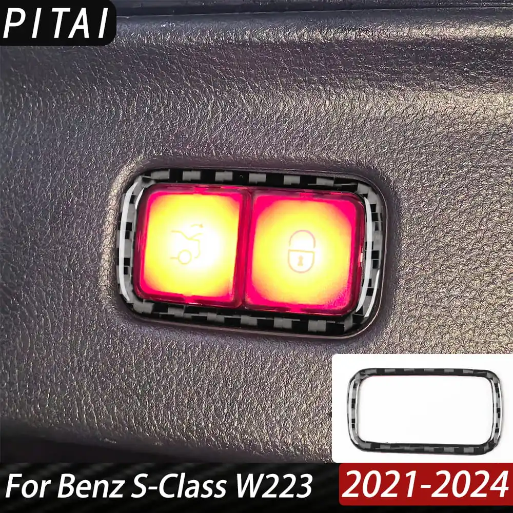 For Benz S-Class W223 2021-2024 Carbon Fiber Trunk Switch Button Key Cover Trim Car Interior Decoration Accessories Sticker