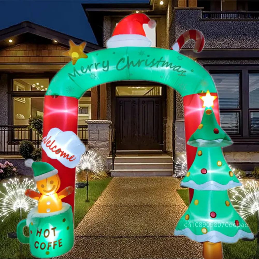 2,7 м надувная Рождественская арка и Рождественская елка и маленький имбирный человек со встроенной фотоподсветкой уличный праздничный украшение для вечеринки