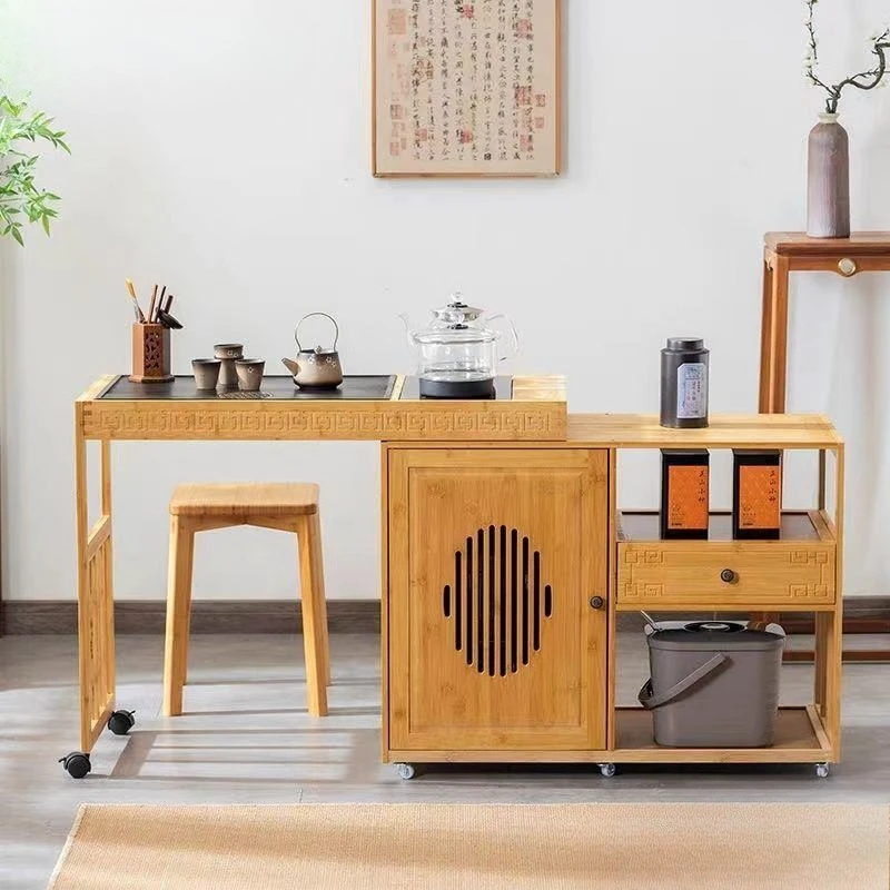 

Rotating mobile tea table Small Household cabinet Balcony cart Integrated automatic combination Side