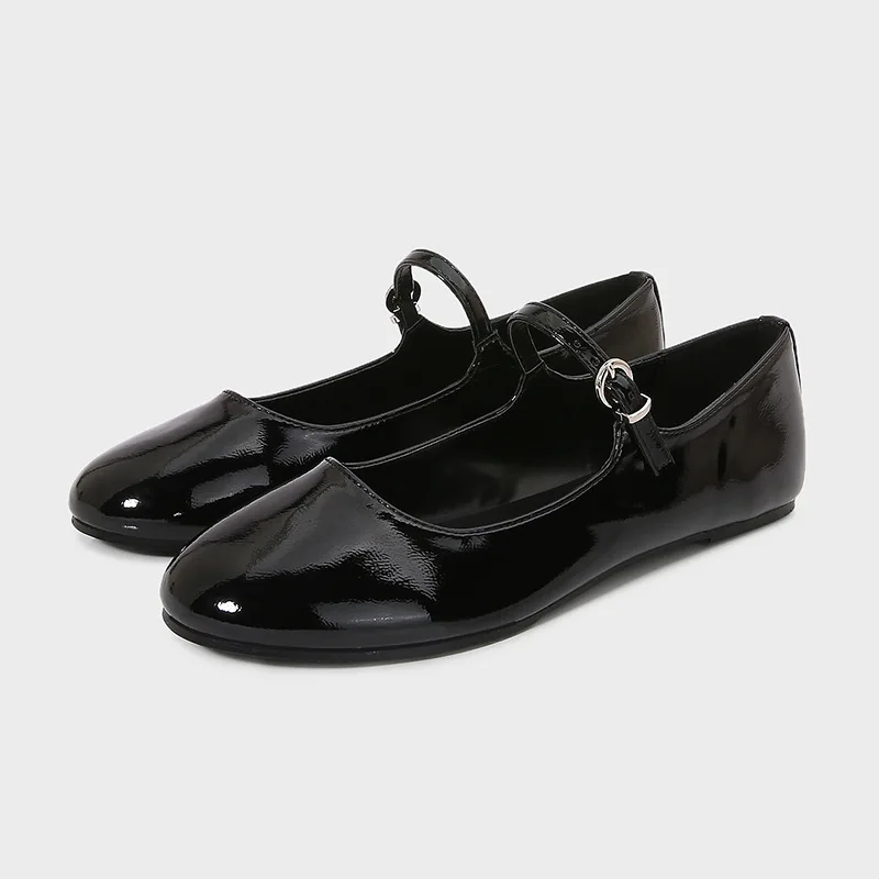 

Za2025 summer new women's shoes black patent leather buckle mary jane flats ballet flats