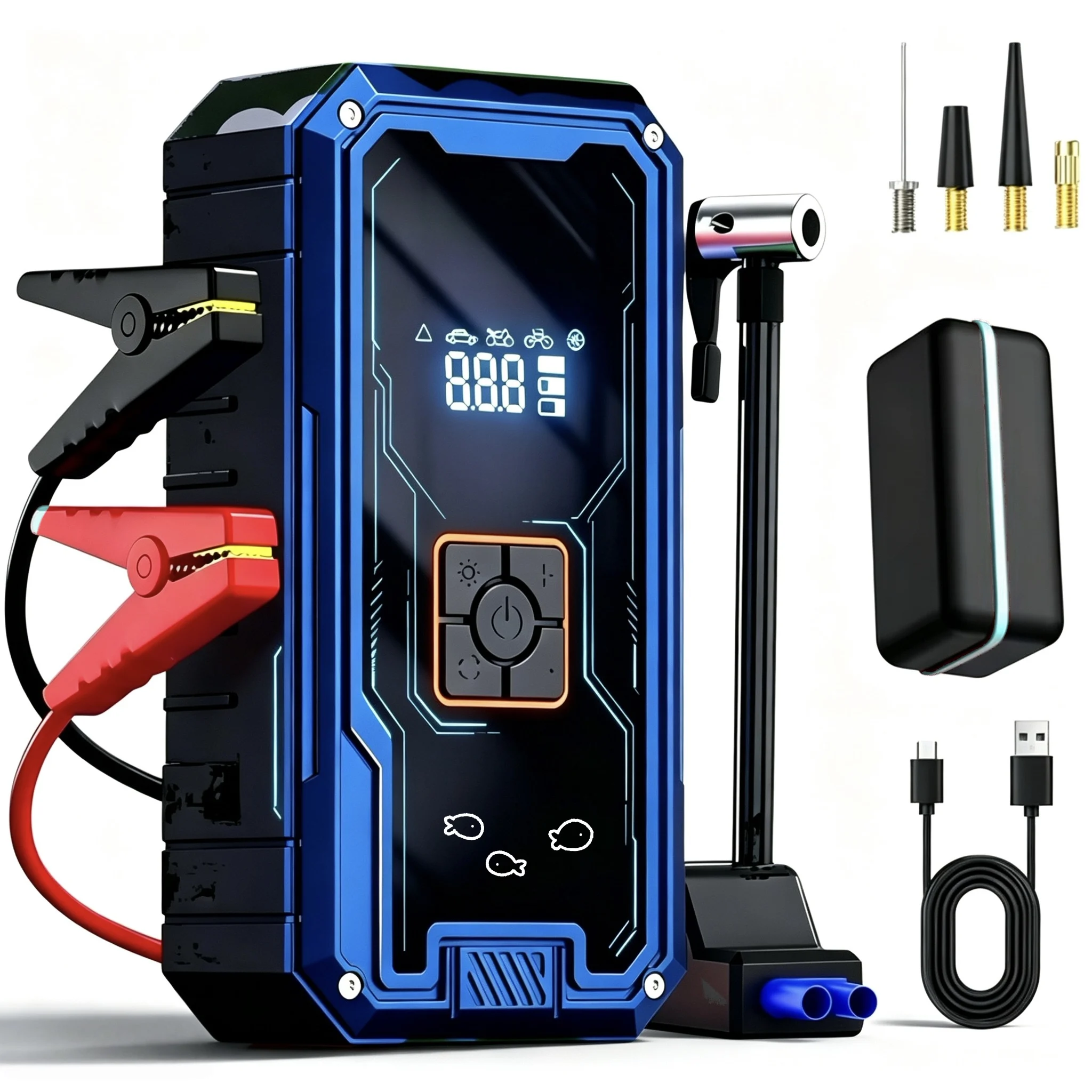 

3000A Peak 180Psi Car Emergency Multifunction 12v Battery Booster Tire Inflator Super Compressor Jump Starter Power Bank AirPump