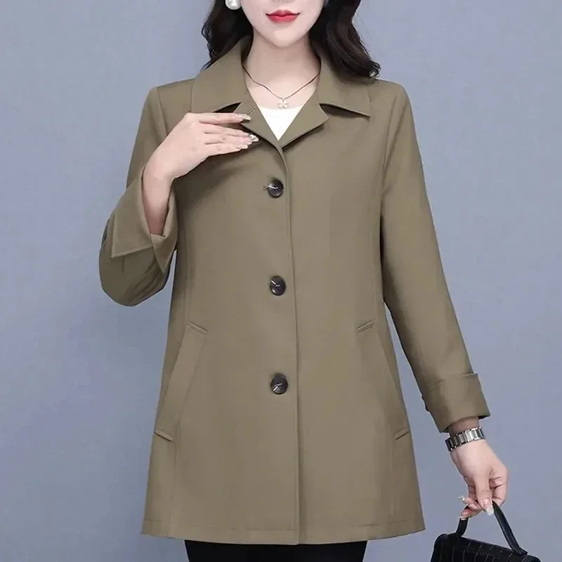 

New Spring Autumn Middle-aged Causal Windbreaker Female Single-breasted Basic Coats Outwear woman Women's Jacket Korean 2025