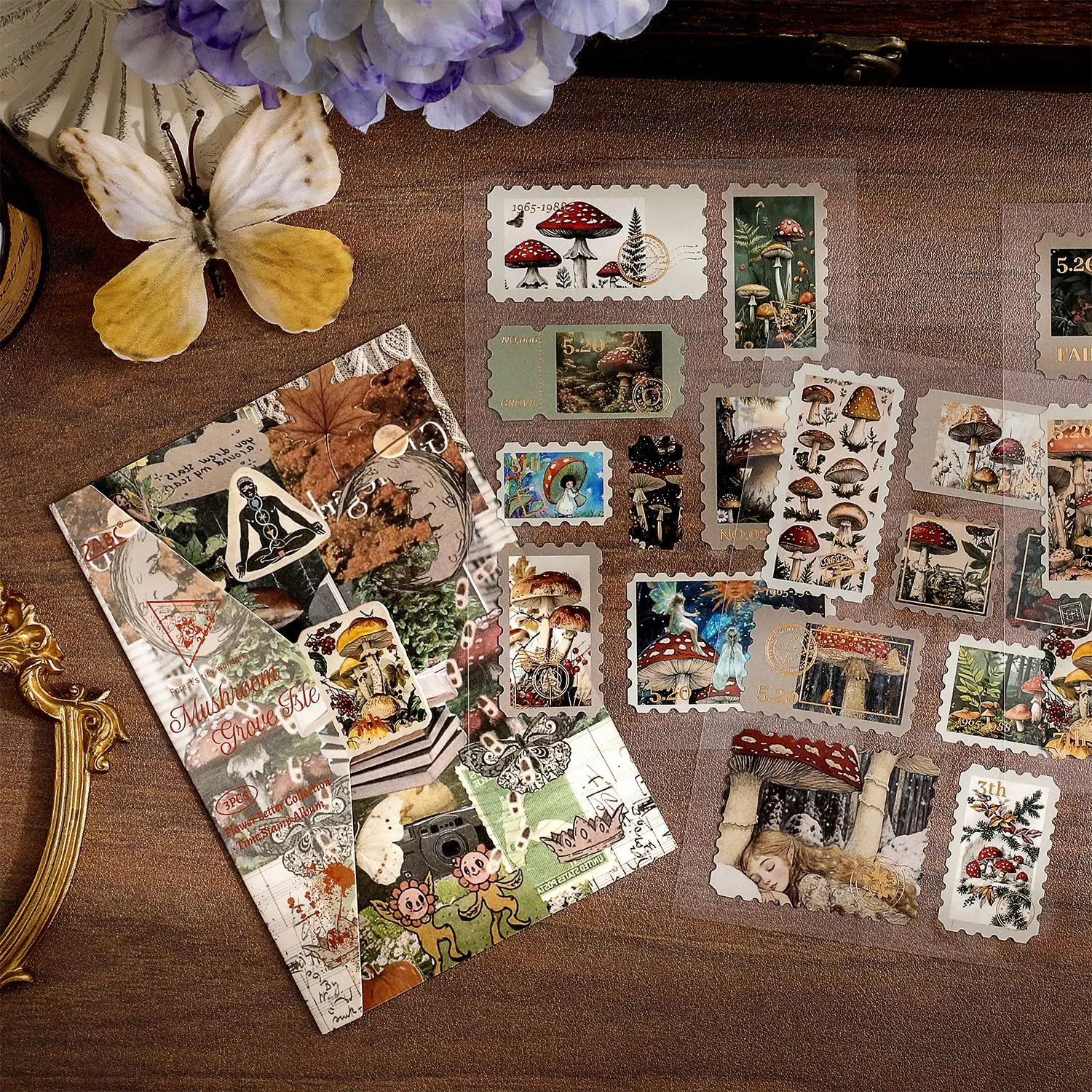 Vintage Plant Flower Mushroom Moon Stamp Landscape Sticker Creative DIY Journal Material Collage Scrapbooking Stationery
