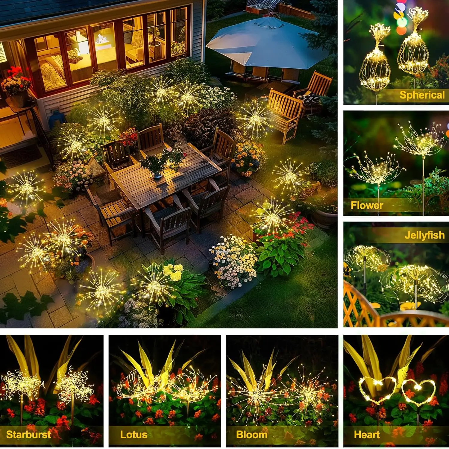 4 عبوات من مصابيح الطاقة الشمسية الخارجية المقاومة للماء مع 120 خرزة وميض LED - سلك نحاسي قابل للانحناء لتزيين ساحة P