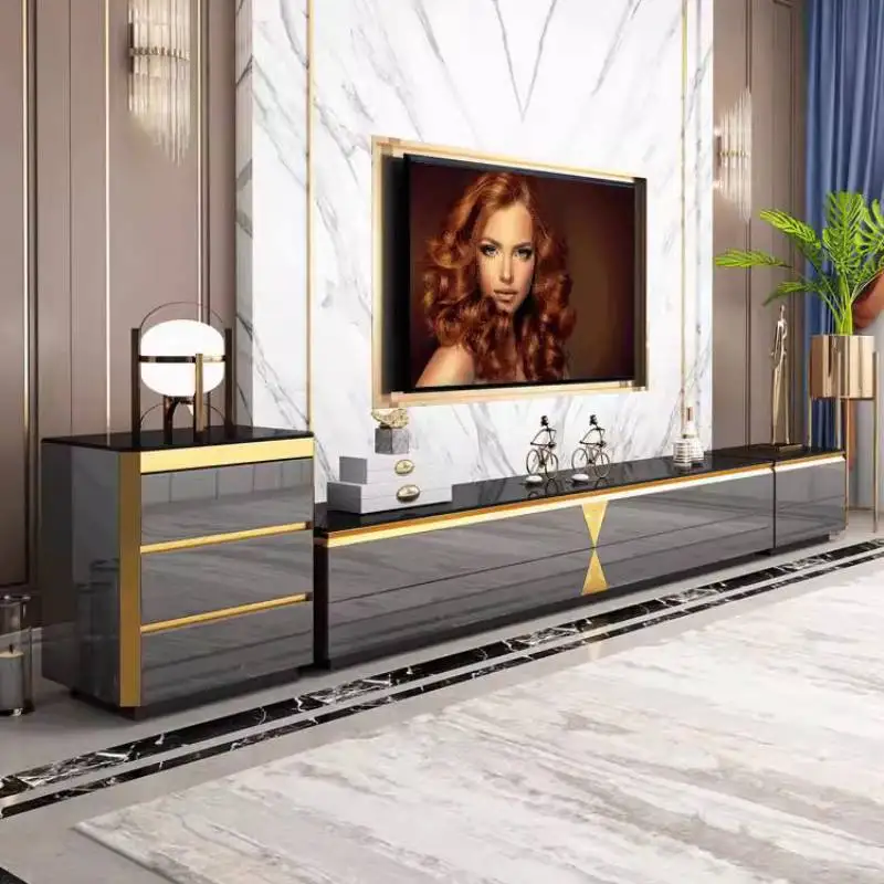 Golden Hiding Tv Cabinet Drawers Wooden Narrow Designer Unique Tv Stands Storage Spac Saving Mueble Televisor Furniture For Home