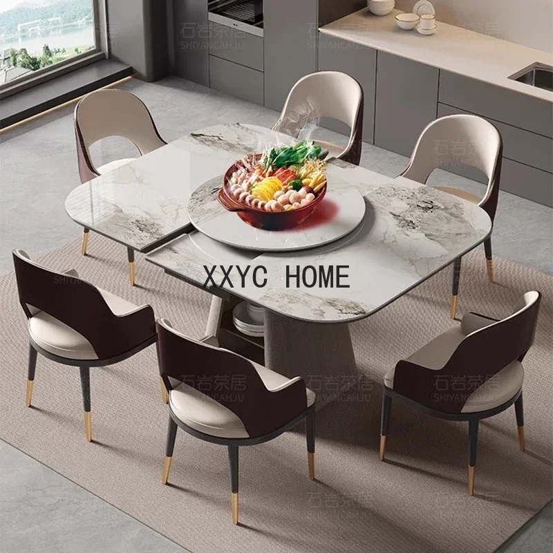 Luxury Square Rock Plate Dining Table Nordic Solid Wood Rotary Dining Table Convertible Tocador Maquillaje Dining Room Furniture