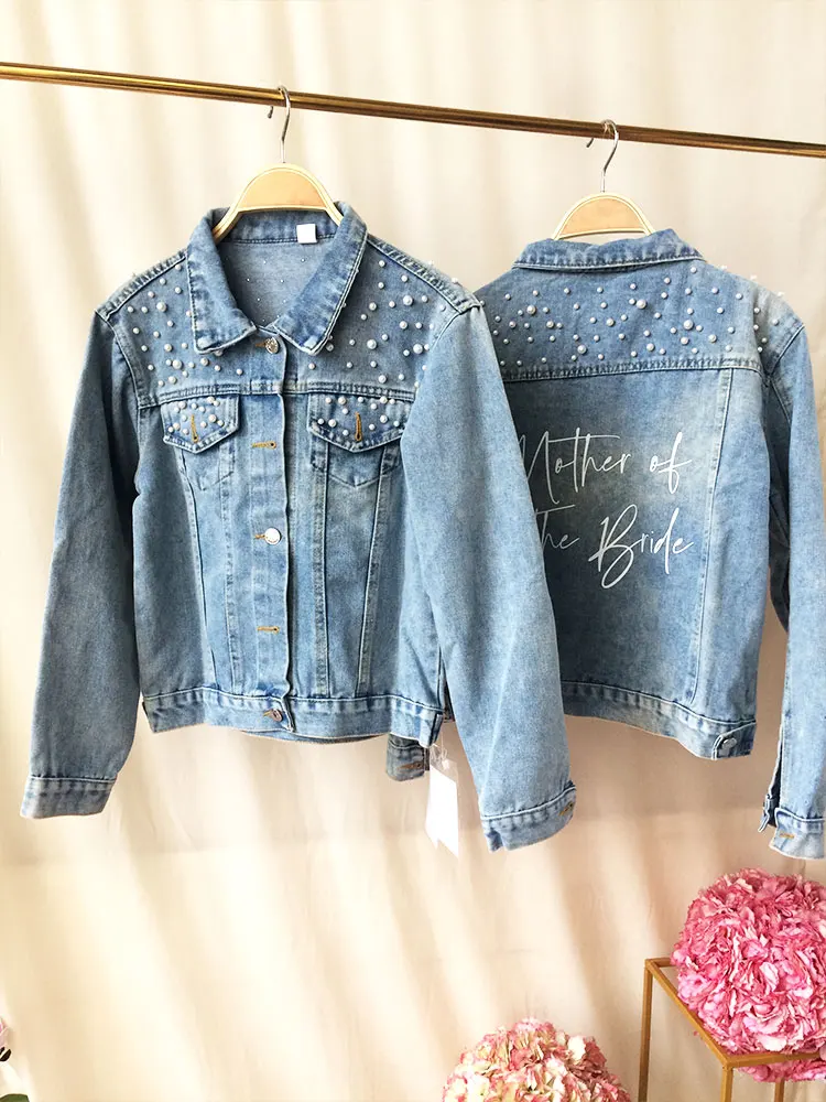 Custom Bride Denim Jacket Pearl Mrs Bachelorette Jean Jackets Hen Party Gift Wedding Day Outerwear Bridesmaid Personalised Coats