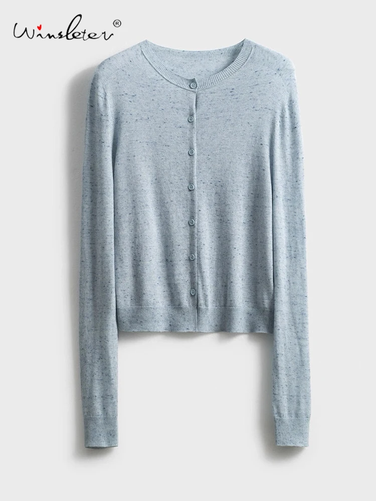 

Winsleter-18.1%Sheep Wool 8%Linen Elegant Sweater, O Neck Long Sleeve, Women Versatile Soft Thin Cardigan, 2025 Autumn T58041CC