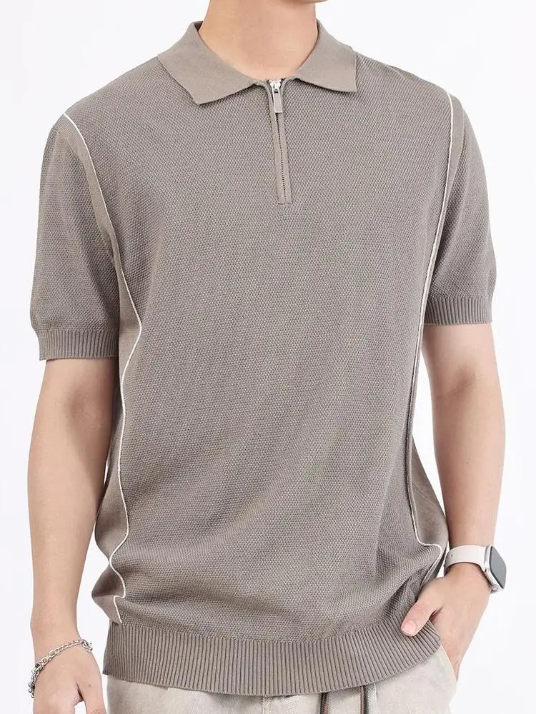 Viscose Polyester Silky Polo Shirts For Men Knitted Cool Feeling Summer Quality Soft Comfortable Zipper Design Camisas De Hombre