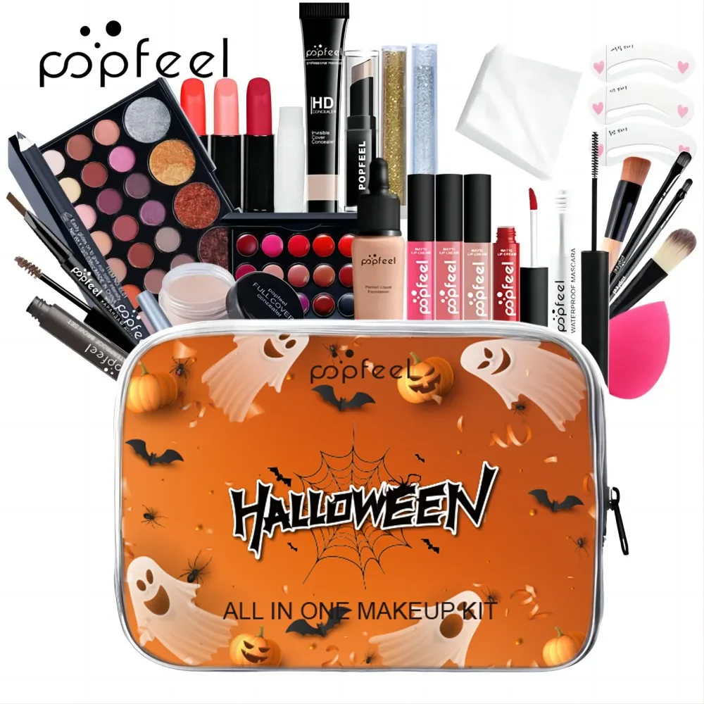 Kit per il trucco Popfeel più venduti Set completo Ombretto Eyeliner Sopracciglia Lucidalabbra Correttore Blush Regali di Halloween per le donne Cosmetici